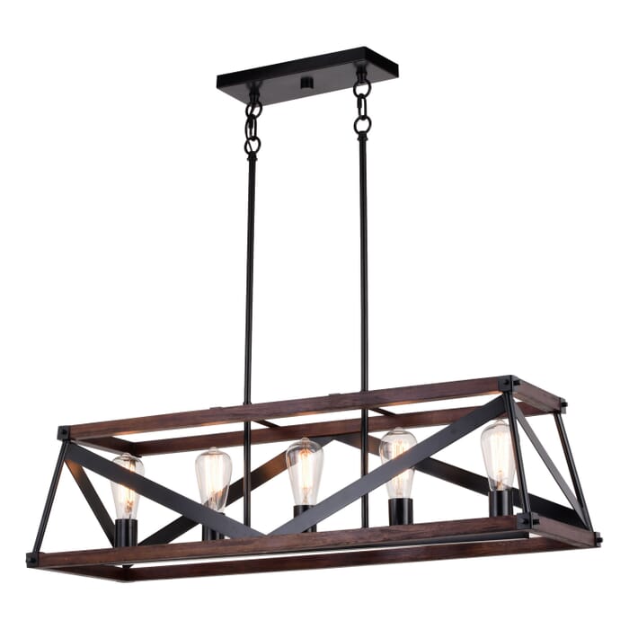 Wade 5-Light Linear Chandelier in Matte Black and Sycamore Wade 5-Light Linear Chandelier in Matte Black and Sycamore