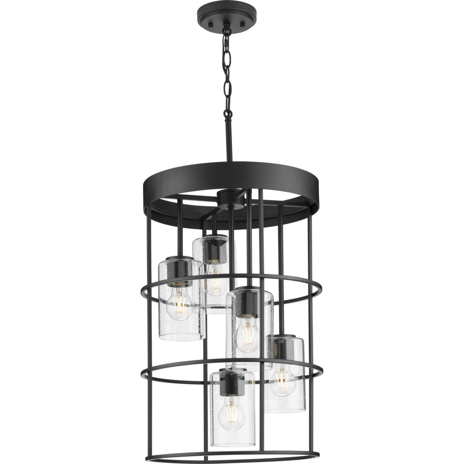 Matte Black Five Light Hall & Foyer Light from the Burgess Collection