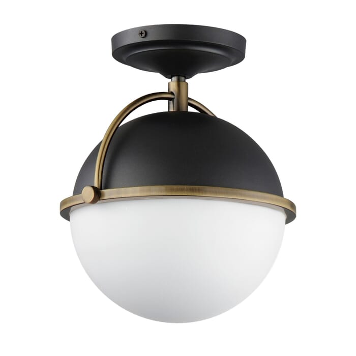 Duke 1-Light Semi-Flush Mount in Black with Weathered Brass Duke 1-Light Semi-Flush Mount in Black with Weathered Brass