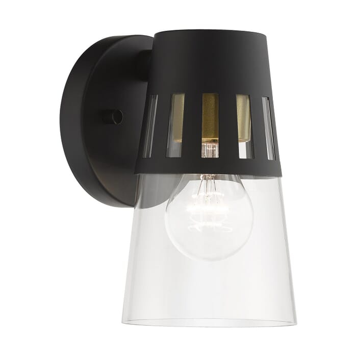 Covington 1-Light Outdoor Wall Lantern in Black with Soft Gold Covington 1-Light Outdoor Wall Lantern in Black with Soft Gold