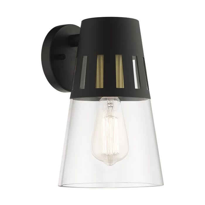 Covington 1-Light Outdoor Wall Lantern in Black with Soft Gold Covington 1-Light Outdoor Wall Lantern in Black with Soft Gold