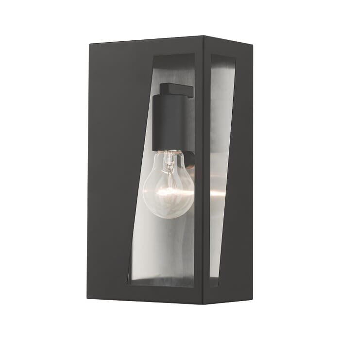 Forsyth 1-Light Outdoor Wall Lantern in Black with Brushed Nickel Stainless Steel Reflector Forsyth 1-Light Outdoor Wall Lantern in Black with Brushed Nickel Stainless Steel Reflector