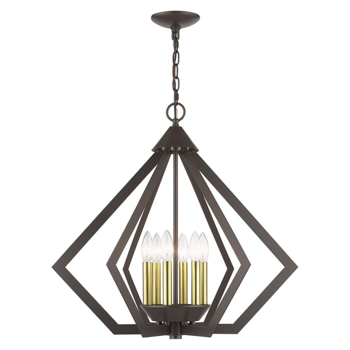 Prism 6-Light Chandelier in English Bronze with Antique Brass Prism 6-Light Chandelier in English Bronze with Antique Brass