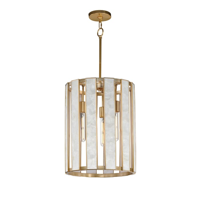 Miramar 3-Light Foyer Pendant in Capiz with Natural Aged Brass Miramar 3-Light Foyer Pendant in Capiz with Natural Aged Brass