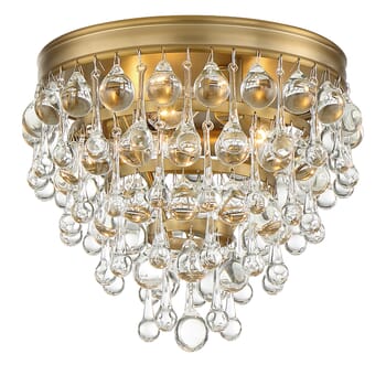 Crystorama Calypso 3-Light 10" Ceiling Light in Vibrant Gold with Clear Glass Drops Crystals