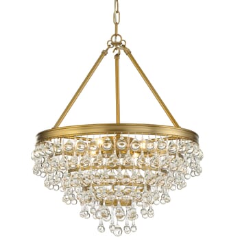 Crystorama Calypso 6-Light 24" Transitional Chandelier in Vibrant Gold with Clear Glass Drops Crystals