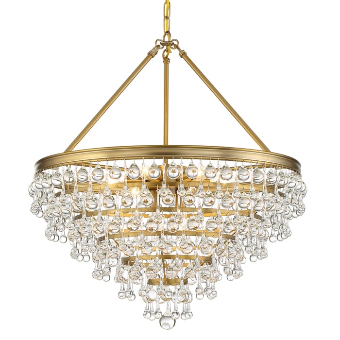 Crystorama Calypso 8-Light 27" Transitional Chandelier in Vibrant Gold with Clear Glass Drops Crystals Crystorama Calypso 8-Light 27" Transitional Chandelier in Vibrant Gold with Clear Glass Drops Crystals