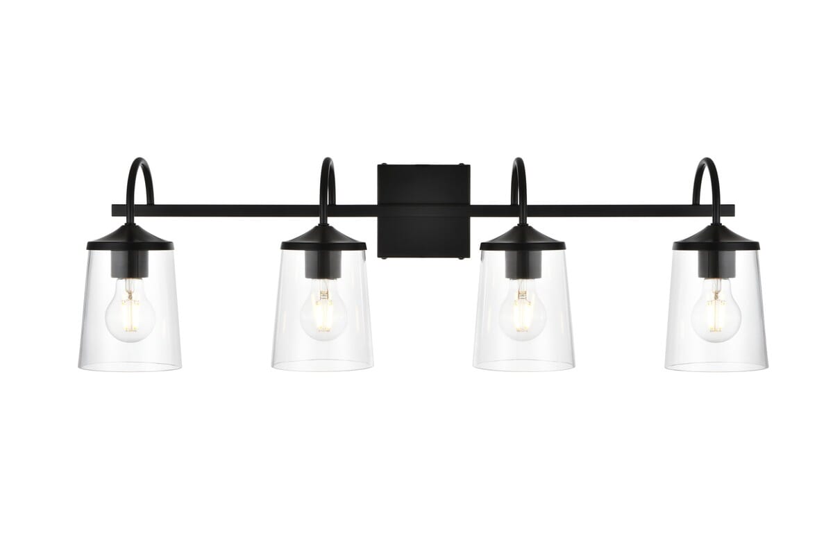 Avani 4-Light Bathroom Vanity Light Sconce in Black and Clear