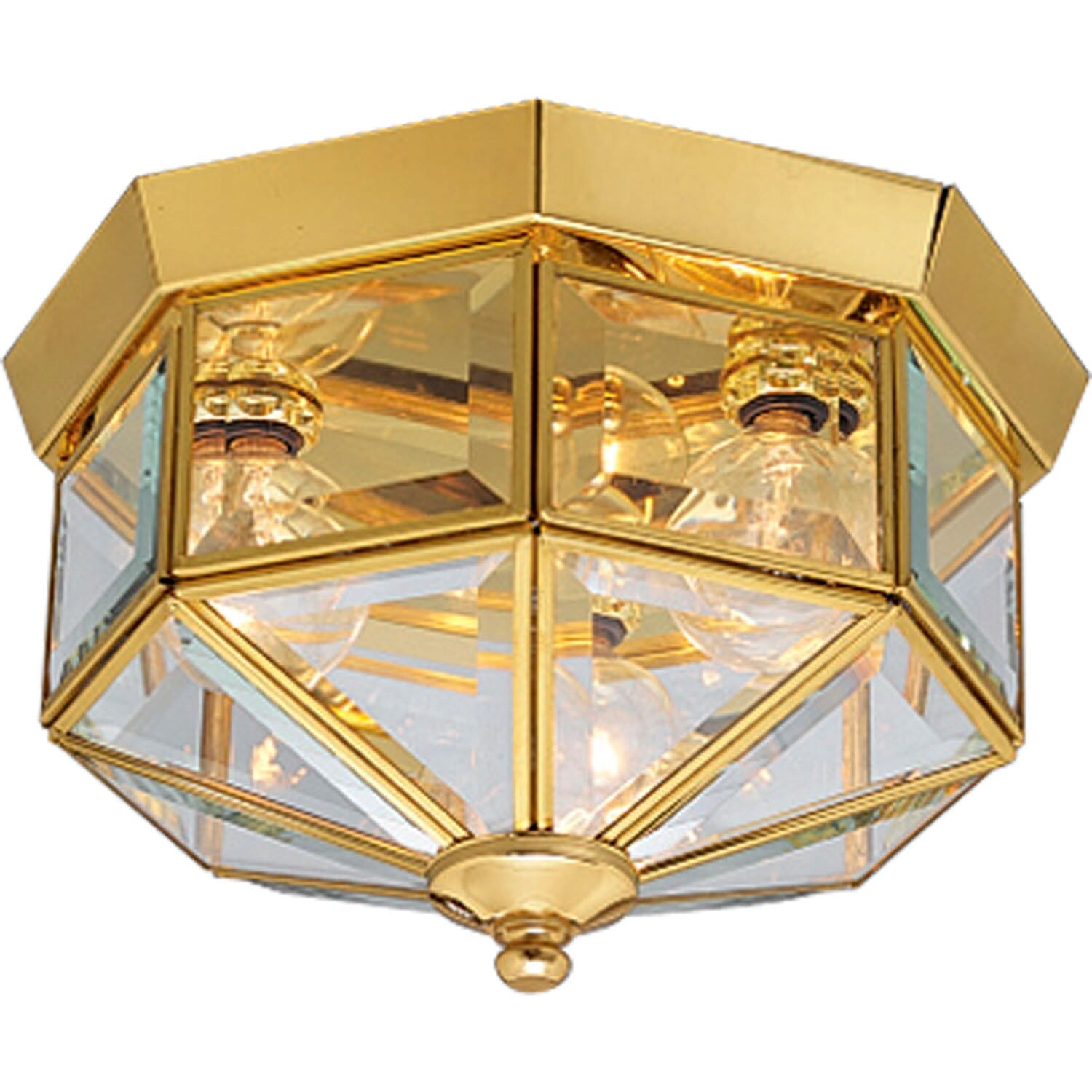 Polished Brass Three Light Flush Mount from the Beveled Glass Collection