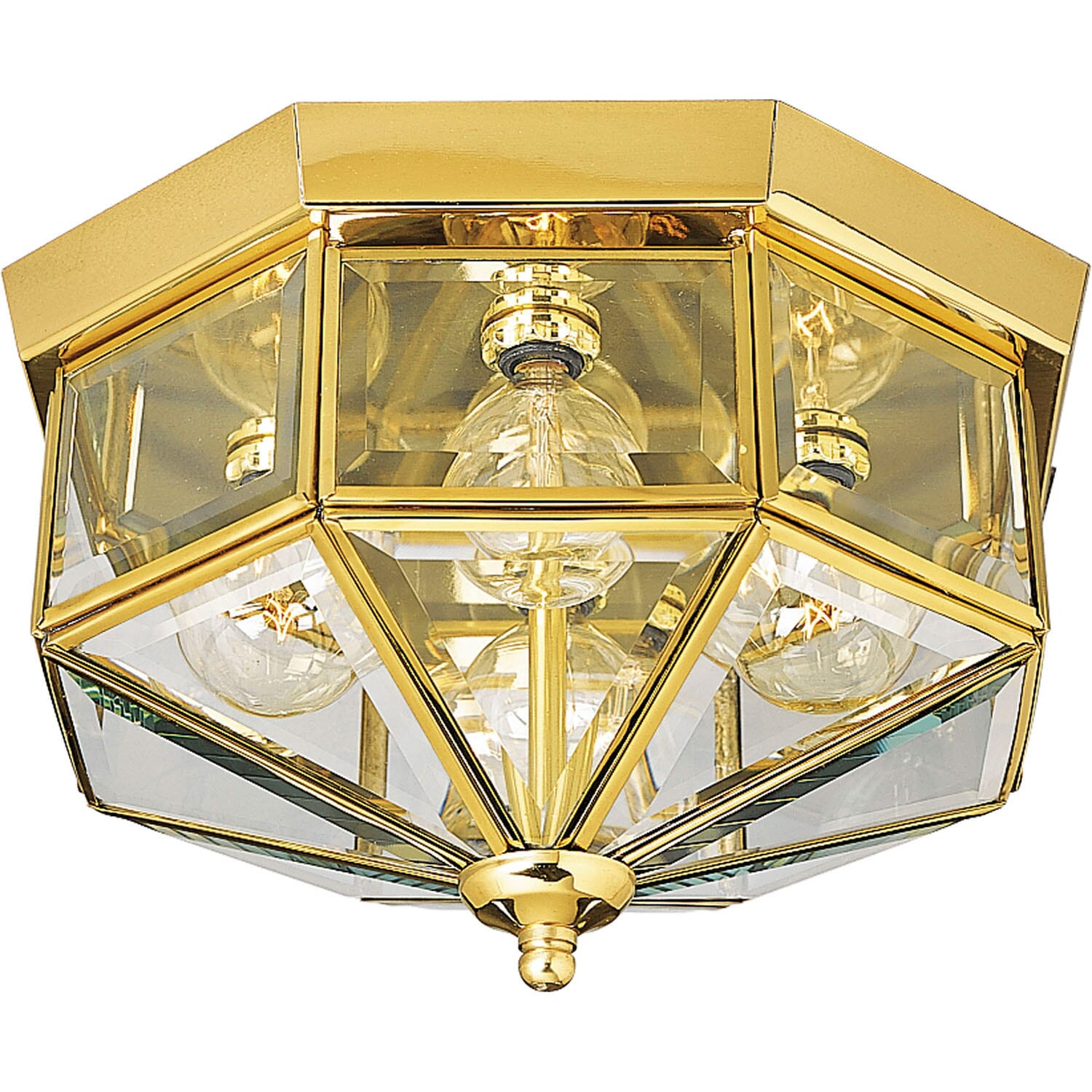 Polished Brass Four Light Flush Mount from the Beveled Glass Collection