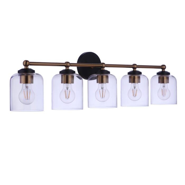 Coppa 5-Light Bathroom Vanity Light in Flat Black with Satin Brass Coppa 5-Light Bathroom Vanity Light in Flat Black with Satin Brass