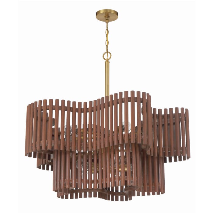 Freeform 10-Light Chandelier in Satin Brass with Walnut Freeform 10-Light Chandelier in Satin Brass with Walnut
