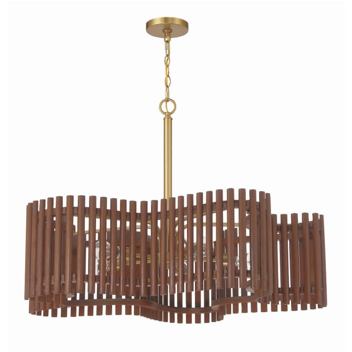 Freeform 5-Light Chandelier in Satin Brass with Walnut Freeform 5-Light Chandelier in Satin Brass with Walnut