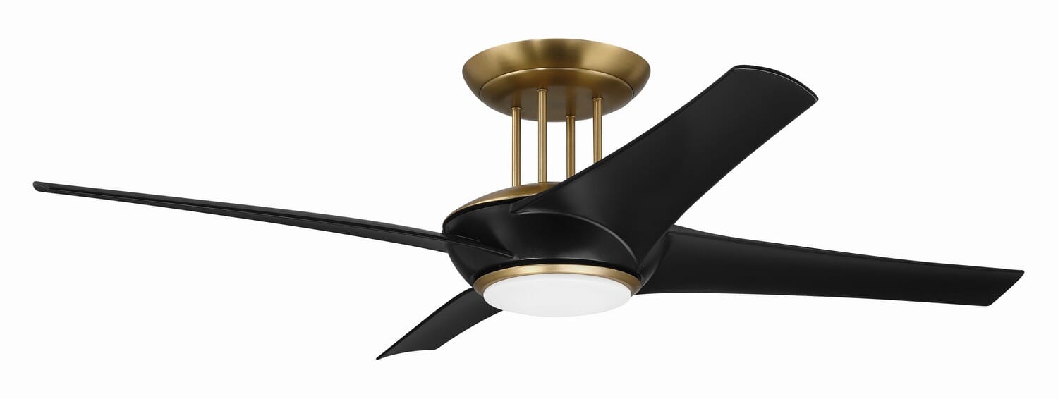 Cam 1-Light 54" Hanging Ceiling Fan in Flat Black with Satin Brass