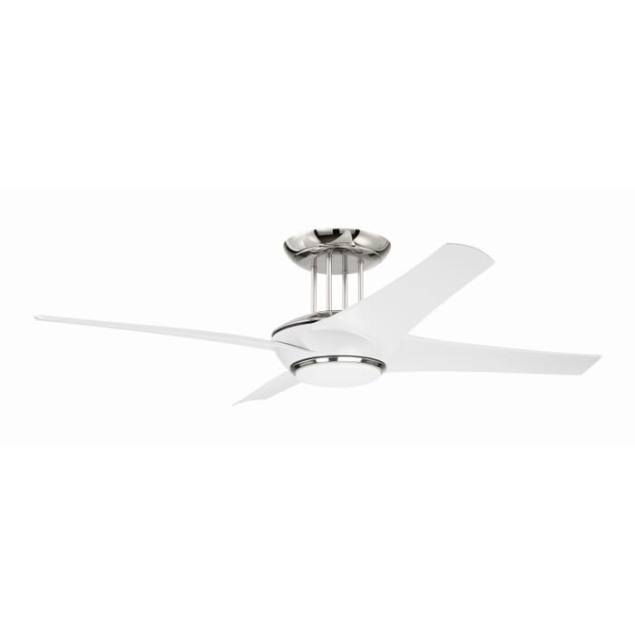 Cam 1-Light 54" Hanging Ceiling Fan in White with Polished Nickel Cam 1-Light 54" Hanging Ceiling Fan in White with Polished Nickel