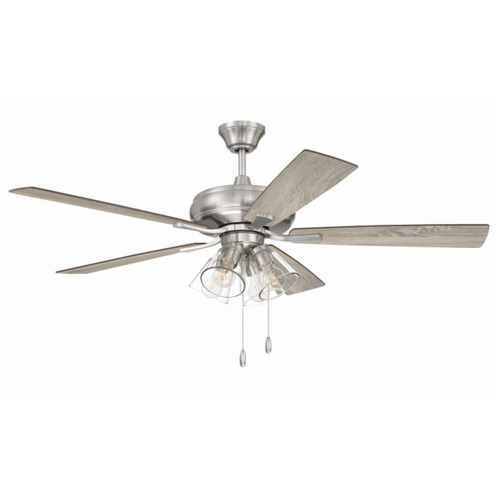 Eos Clear 4-Light 52" Hanging Ceiling Fan in Brushed Polished Nickel Eos Clear 4-Light 52" Hanging Ceiling Fan in Brushed Polished Nickel