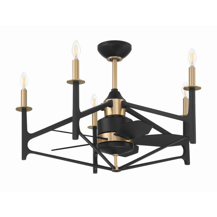 The Reserve 32 5-Light 24" Fandelier in Flat Black with Satin Brass The Reserve 32 5-Light 24" Fandelier in Flat Black with Satin Brass