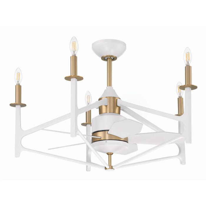 The Reserve 32 5-Light 24" Fandelier in White with Satin Brass The Reserve 32 5-Light 24" Fandelier in White with Satin Brass