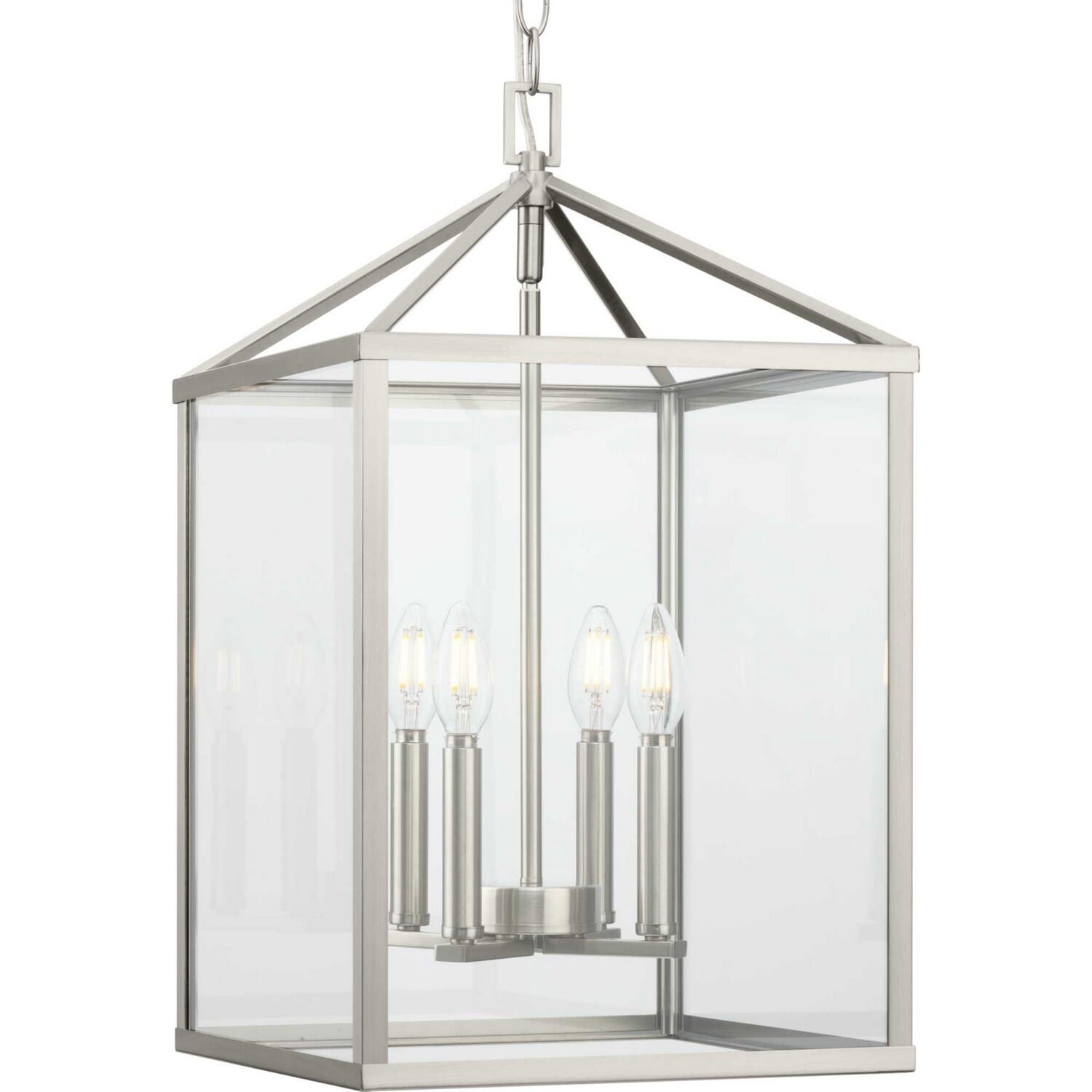 Brushed Nickel Four Light Foyer Pendant from the Hillcrest Collection