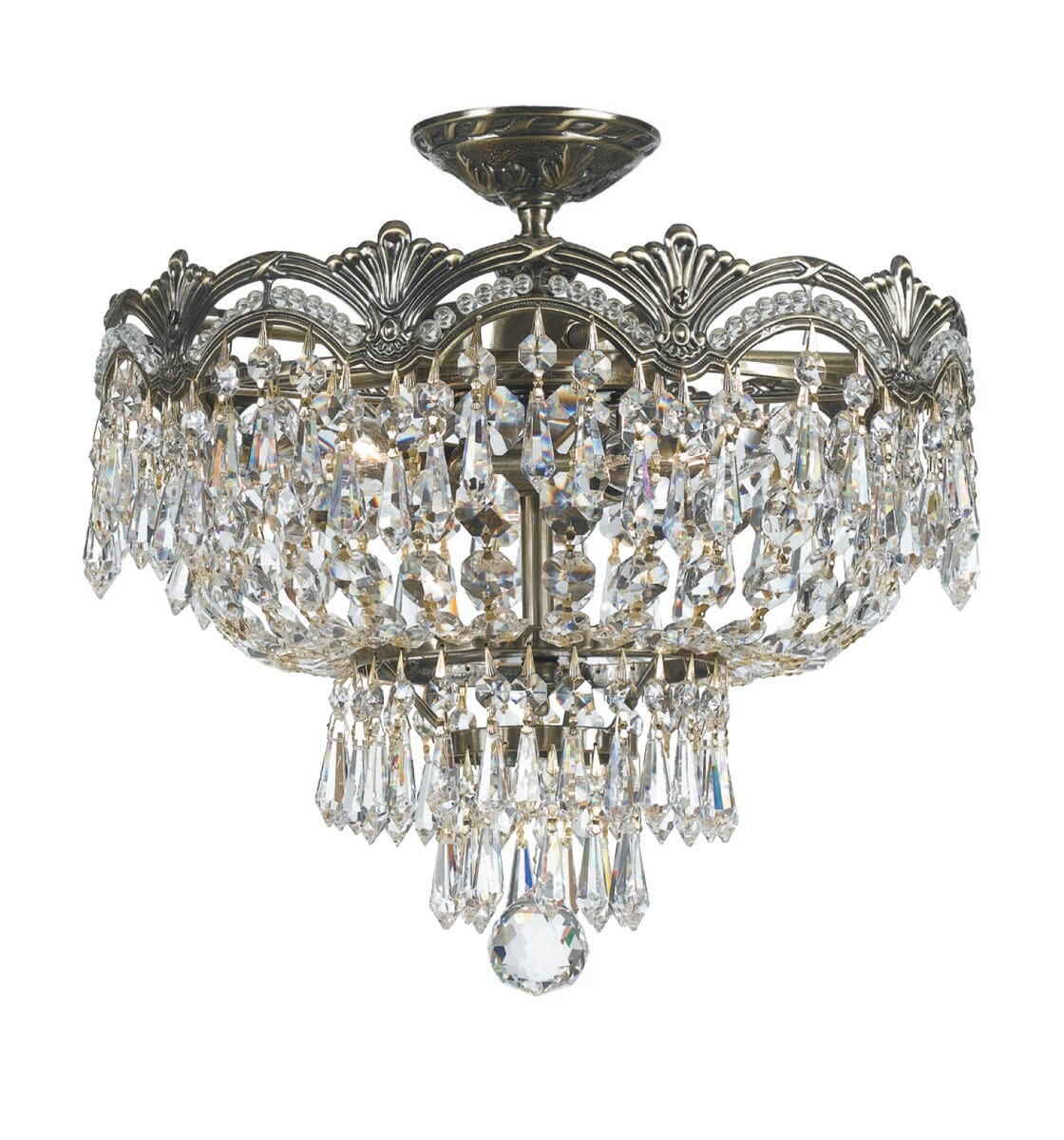 Crystorama Majestic 3-Light 14" Ceiling Light in Historic Brass with Clear Spectra Crystals