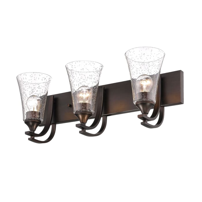 Millennium Lighting Natalie 3-Light Bathroom Vanity Light in Rubbed Bronze Millennium Lighting Natalie 3-Light Bathroom Vanity Light in Rubbed Bronze