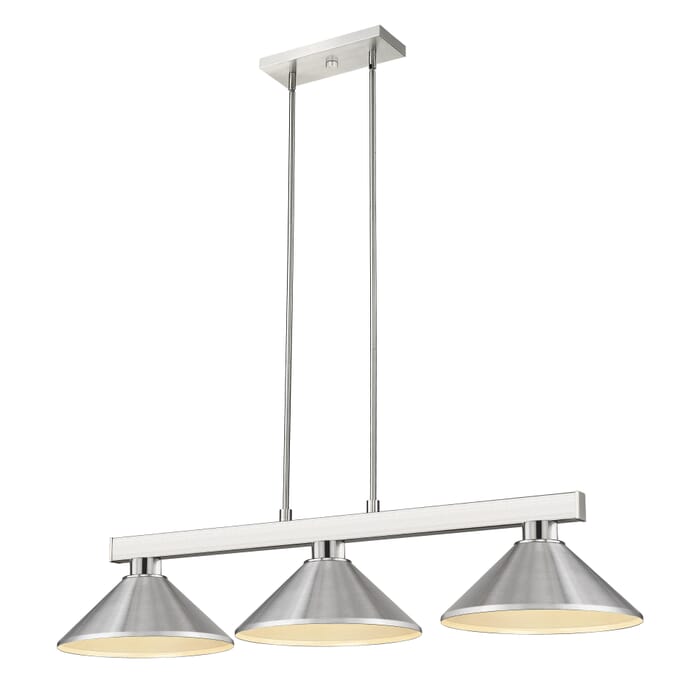 Z-Lite Players 3-Light Linear Pendant Light In Brushed Nickel Z-Lite Players 3-Light Linear Pendant Light In Brushed Nickel