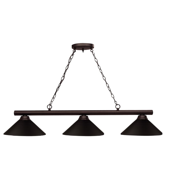 Z-Lite Shooter 3-Light Linear Pendant Light In Bronze Z-Lite Shooter 3-Light Linear Pendant Light In Bronze