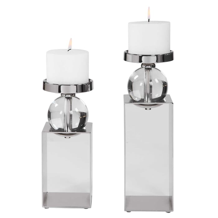 Uttermost Lucian Nickel Candleholders, Set Of 2 by Billy Moon Uttermost Lucian Nickel Candleholders, Set Of 2 by Billy Moon