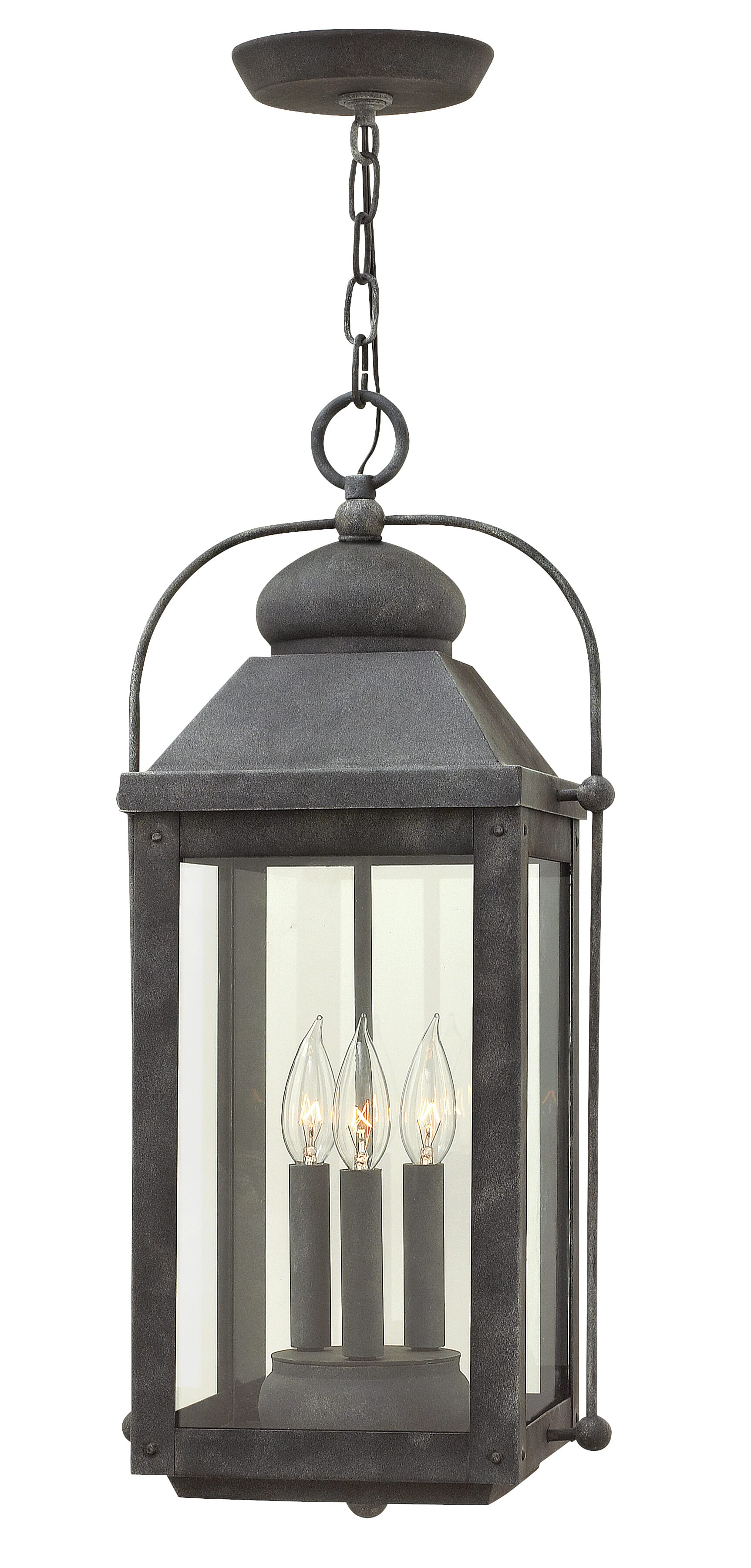 Aged Zinc LED Hanging Lantern from the Anchorage Collection