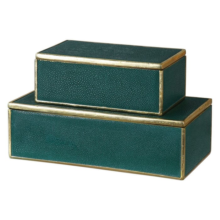 Uttermost Karis 11.75" Decorative Boxes in Emerald Green (Set of 2) Uttermost Karis 11.75" Decorative Boxes in Emerald Green (Set of 2)