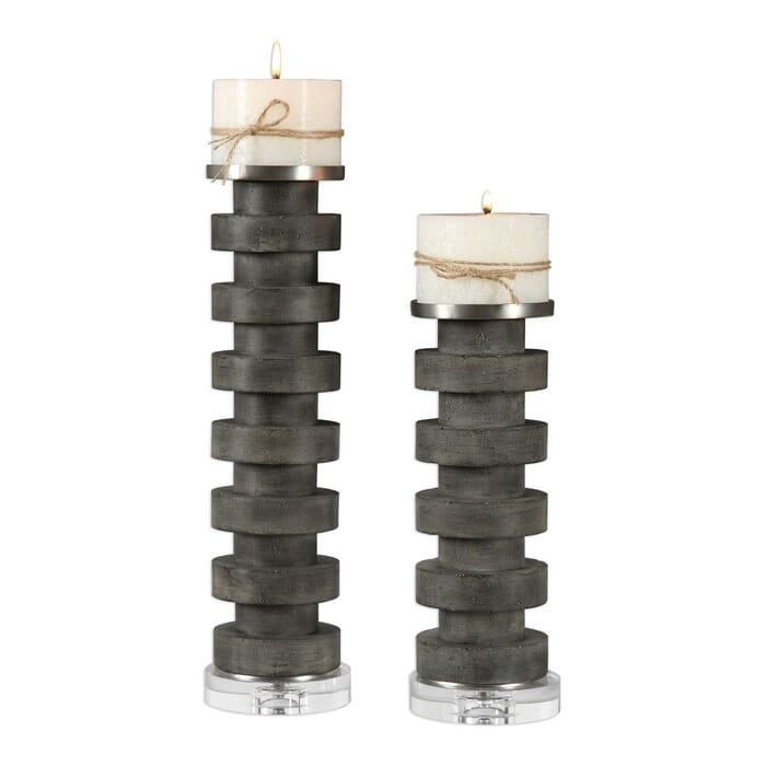 Uttermost Karun 16.5" Concrete Candleholders in Charcoal (Set of 2) Uttermost Karun 16.5" Concrete Candleholders in Charcoal (Set of 2)