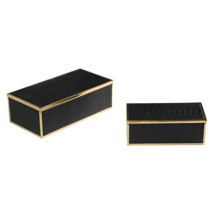 Uttermost Ukti 11.75" Alligator Pattern Boxes in Black (Set of 2) Uttermost Ukti 11.75" Alligator Pattern Boxes in Black (Set of 2)