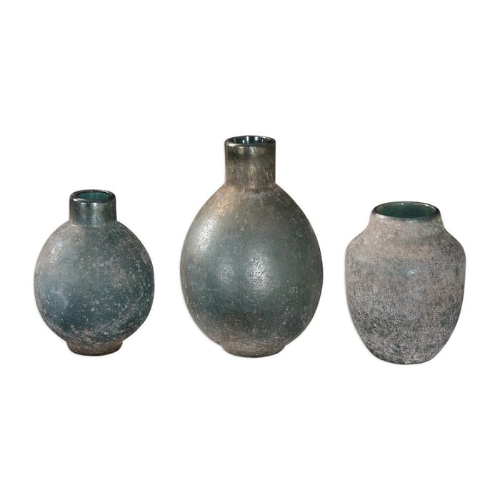 Uttermost Mercede 7.75" Glass Vases in Blue/Green (Set of 3) Uttermost Mercede 7.75" Glass Vases in Blue/Green (Set of 3)