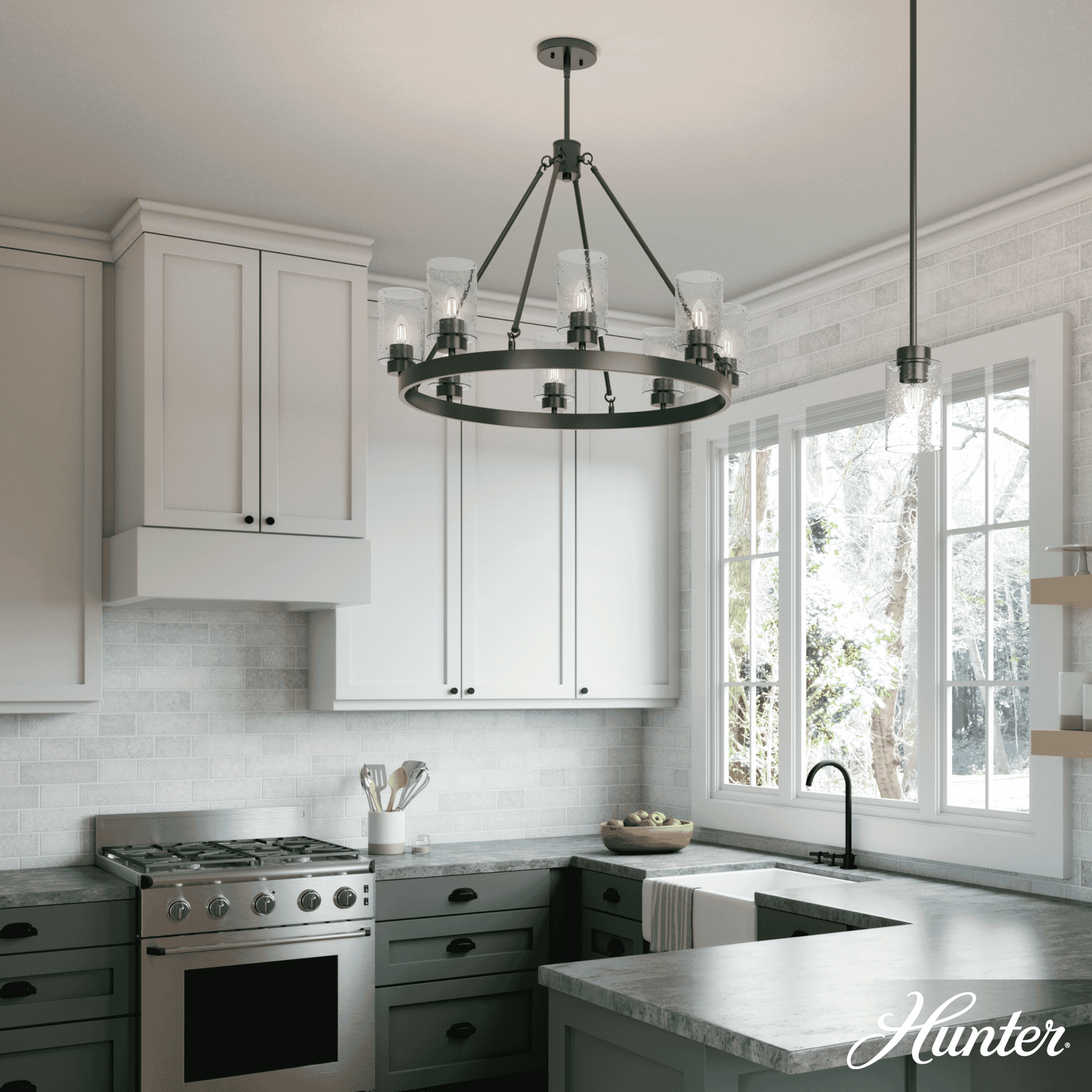 Hunter Hartland 8-Light Chandelier in Noble Bronze