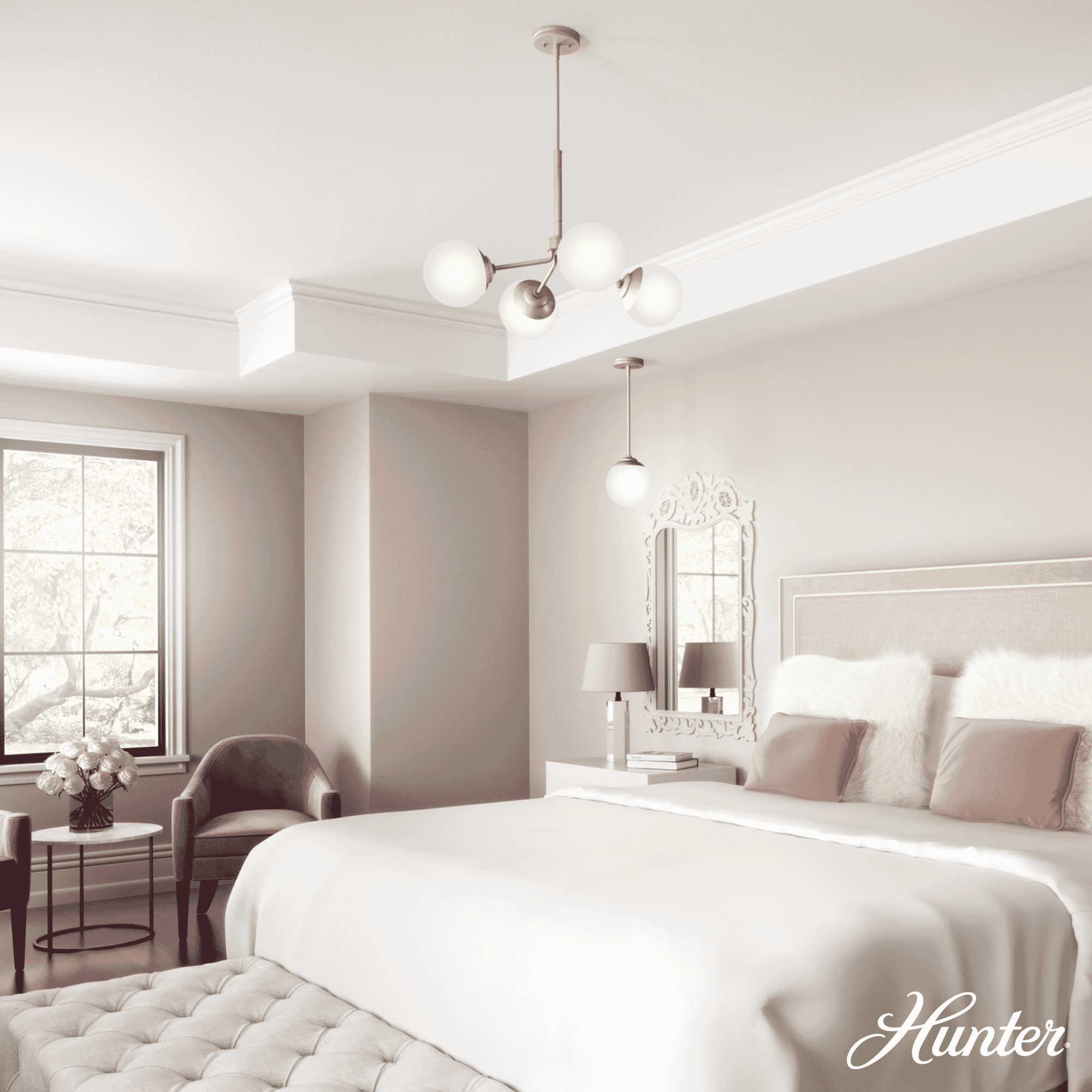 Hunter Hepburn 4-Light Chandelier in Painted Modern Brass