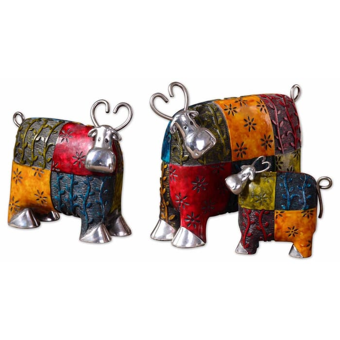 Uttermost Set of 3 Colorful Cows Metal Figurines Uttermost Set of 3 Colorful Cows Metal Figurines