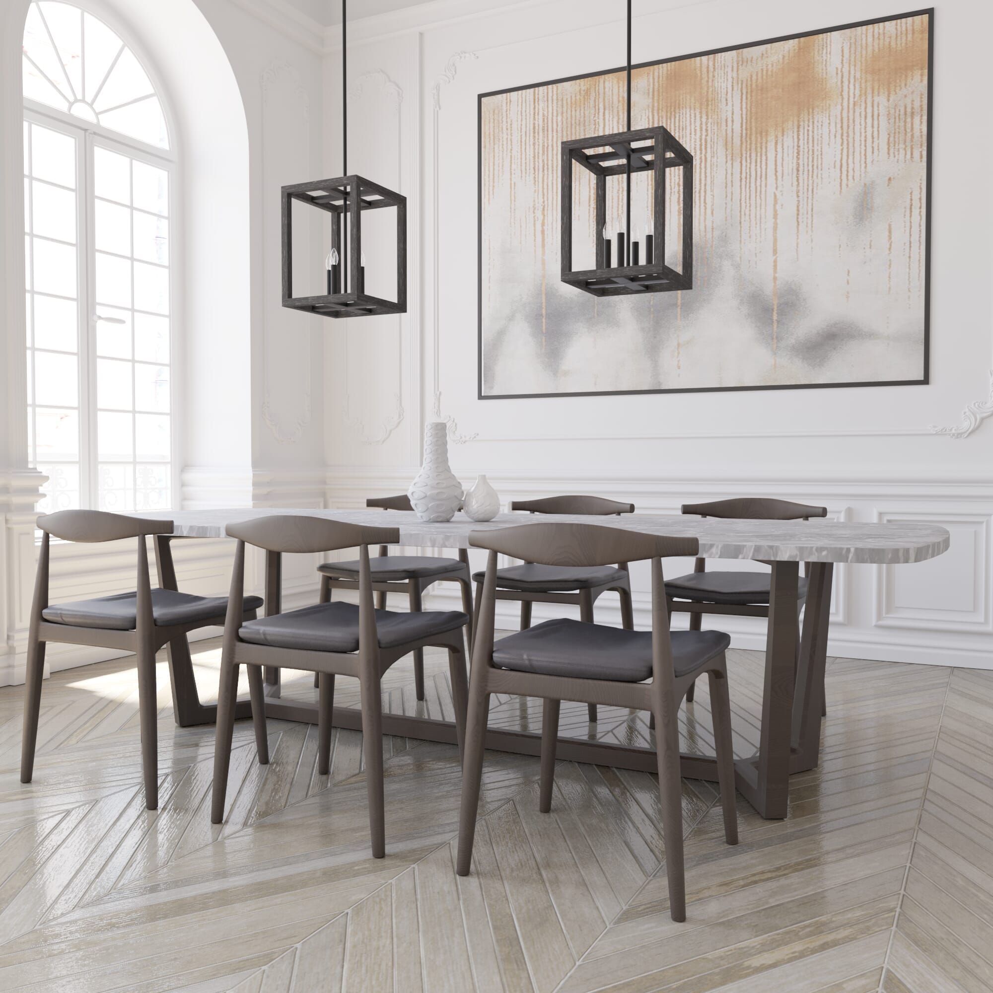 Hunter Squire Manor 4-Light Pendant in Matte Black