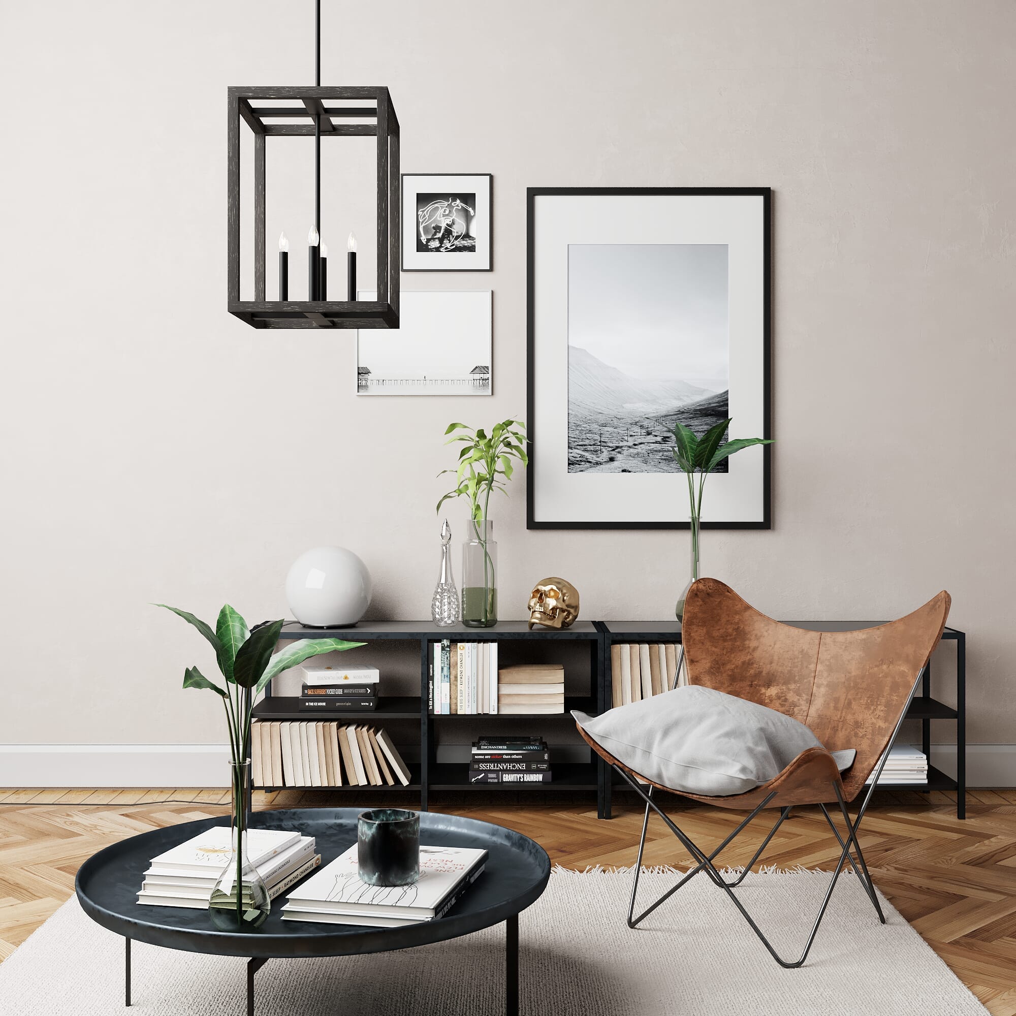 Hunter Squire Manor 4-Light Pendant in Matte Black