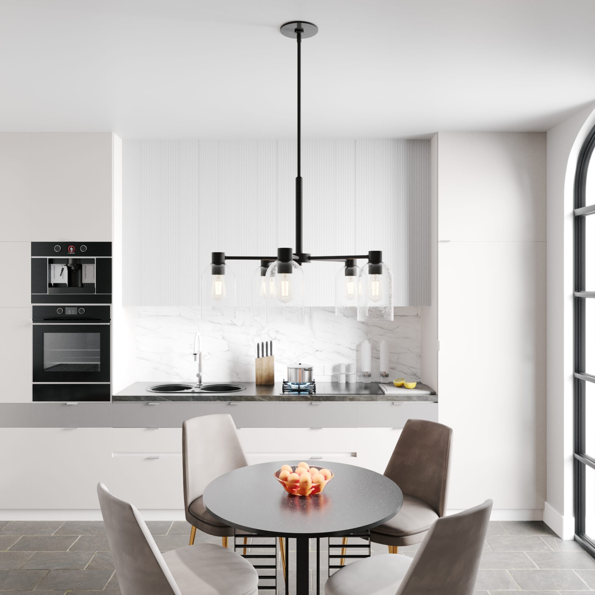 Hunter Lochmeade Clear Seeded Glass 5-Light Chandelier in Noble Bronze
