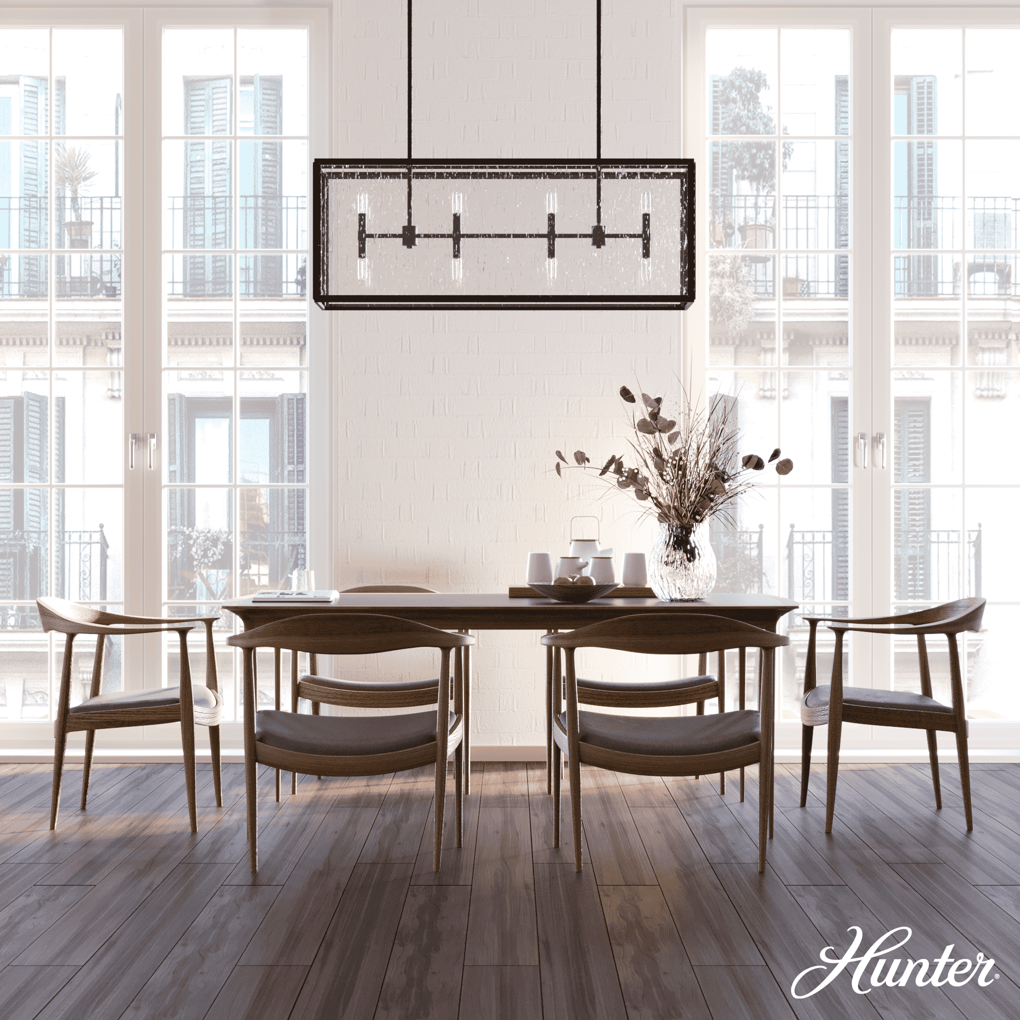 Hunter Felippe 8-Light Linear Chandelier in Natural Iron