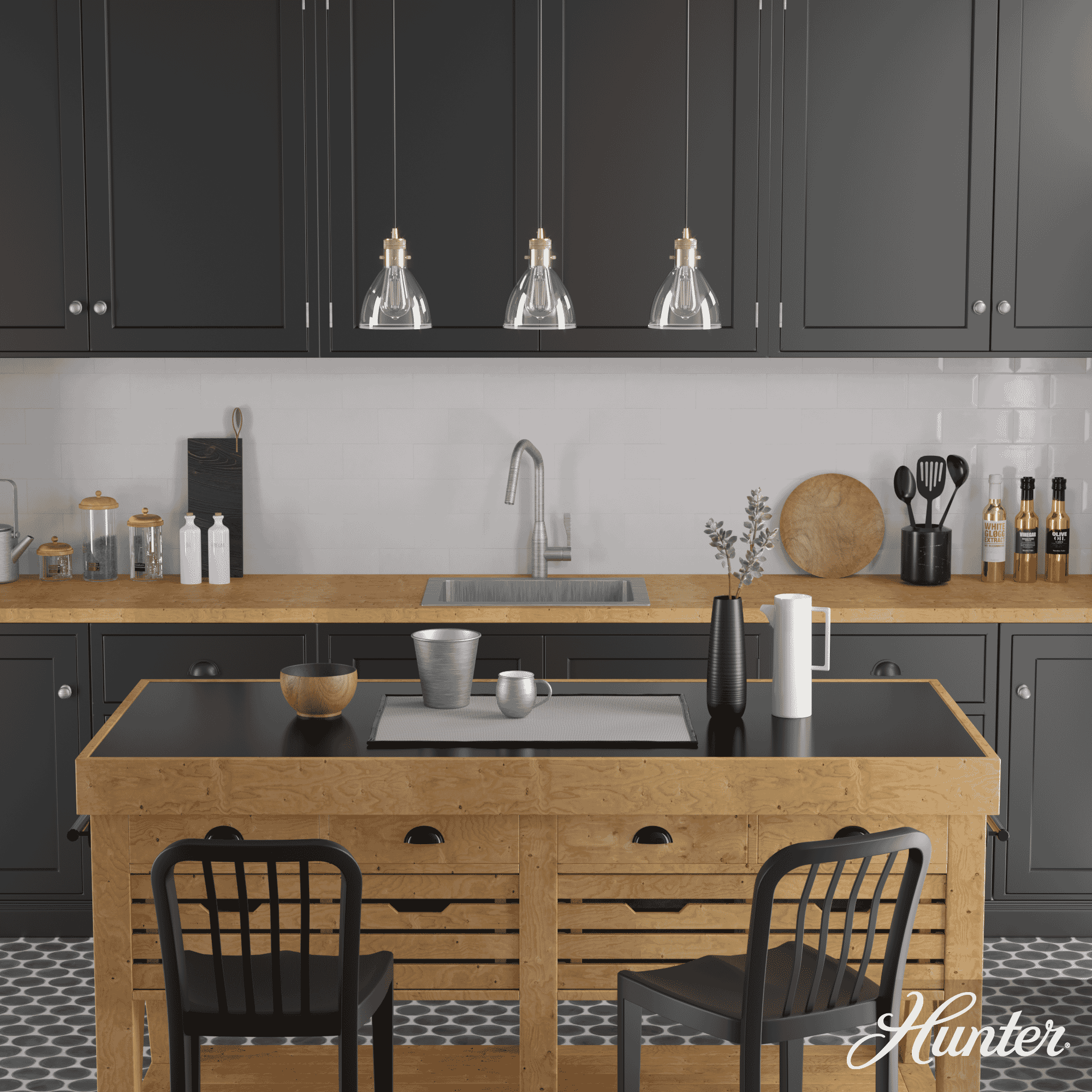 Hunter Van Nuys 3-Light Linear Cluster in Alturas Gold