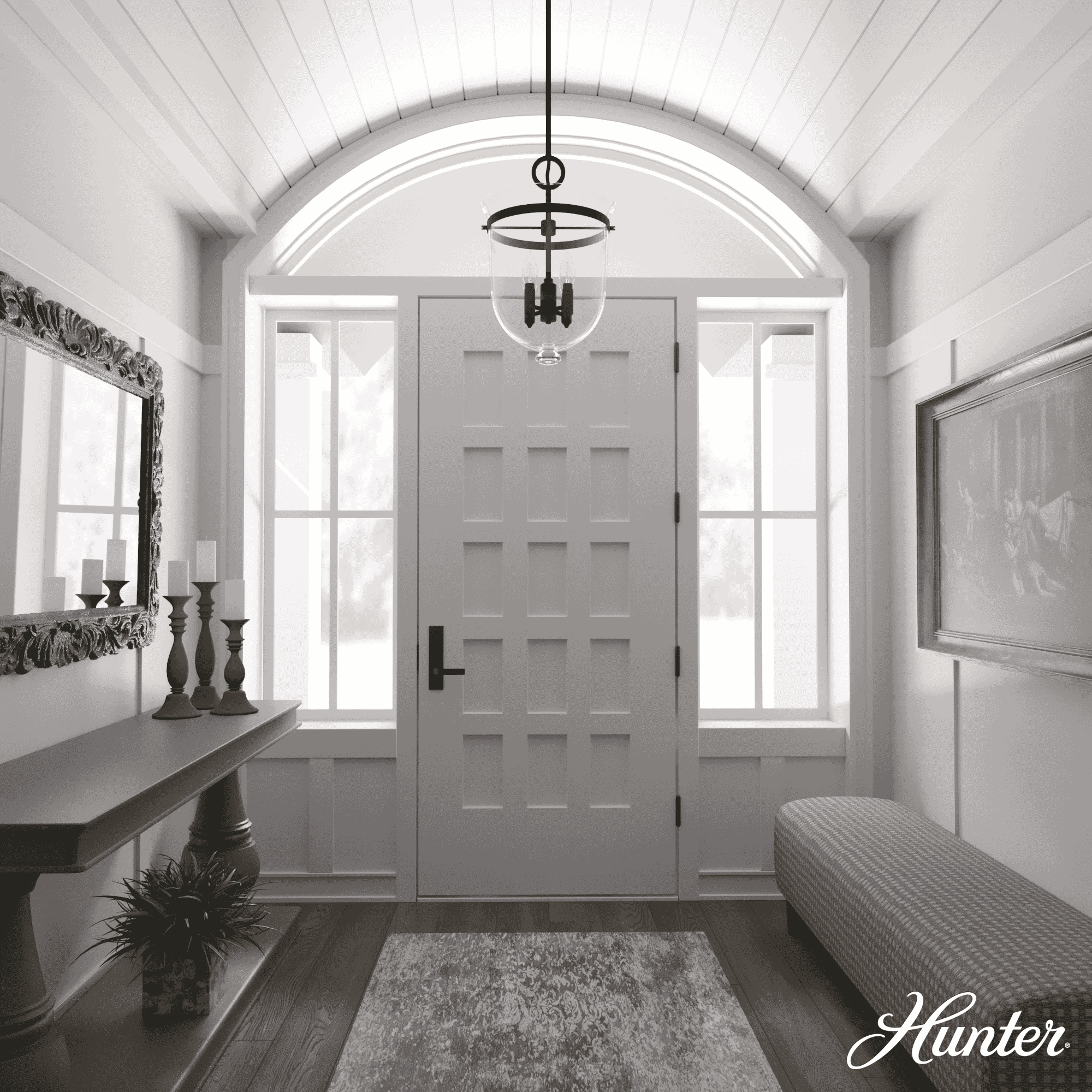 Hunter Belltown 4-Light Pendant in Natural Iron