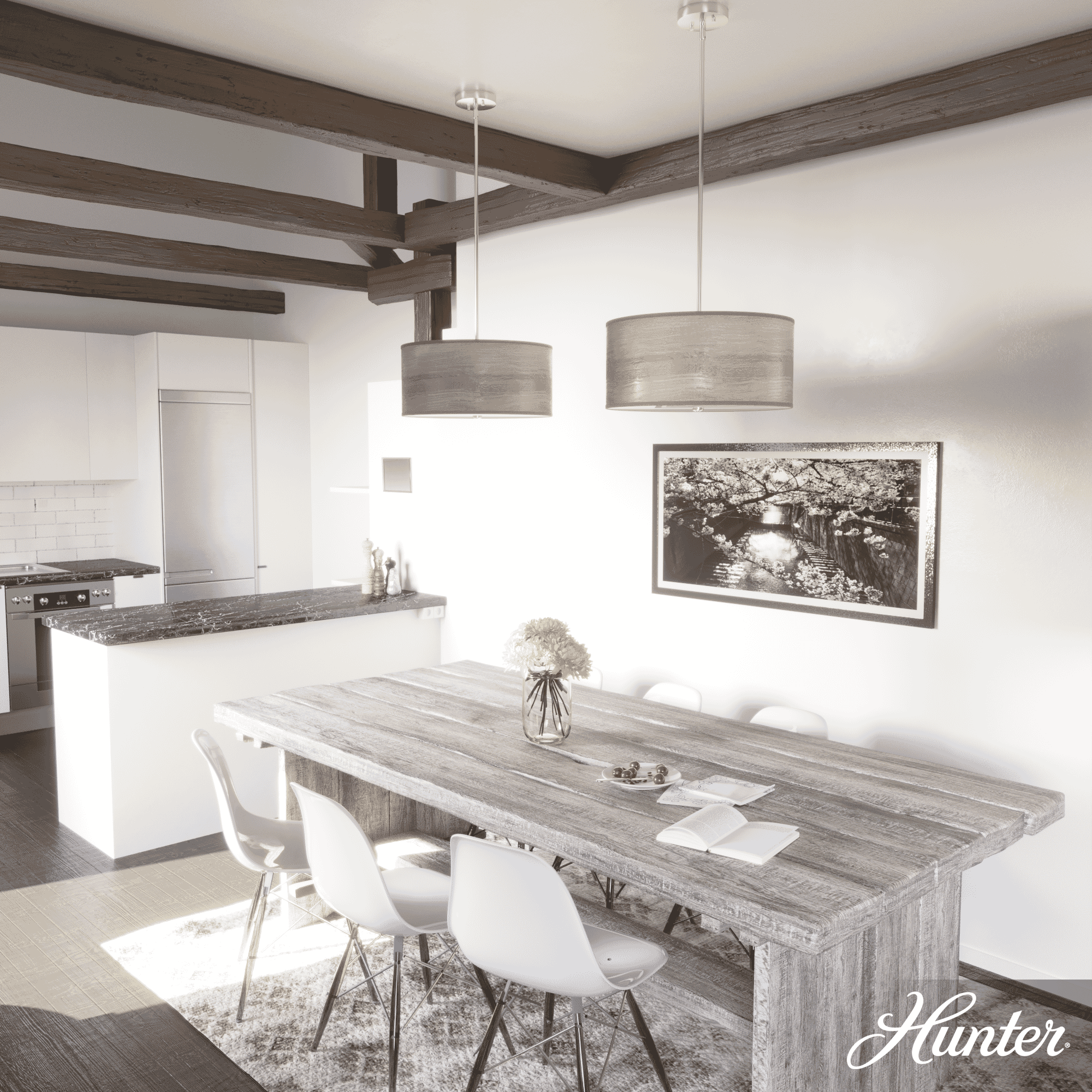 Hunter Solhaven 3-Light Pendant in Light Gray Oak