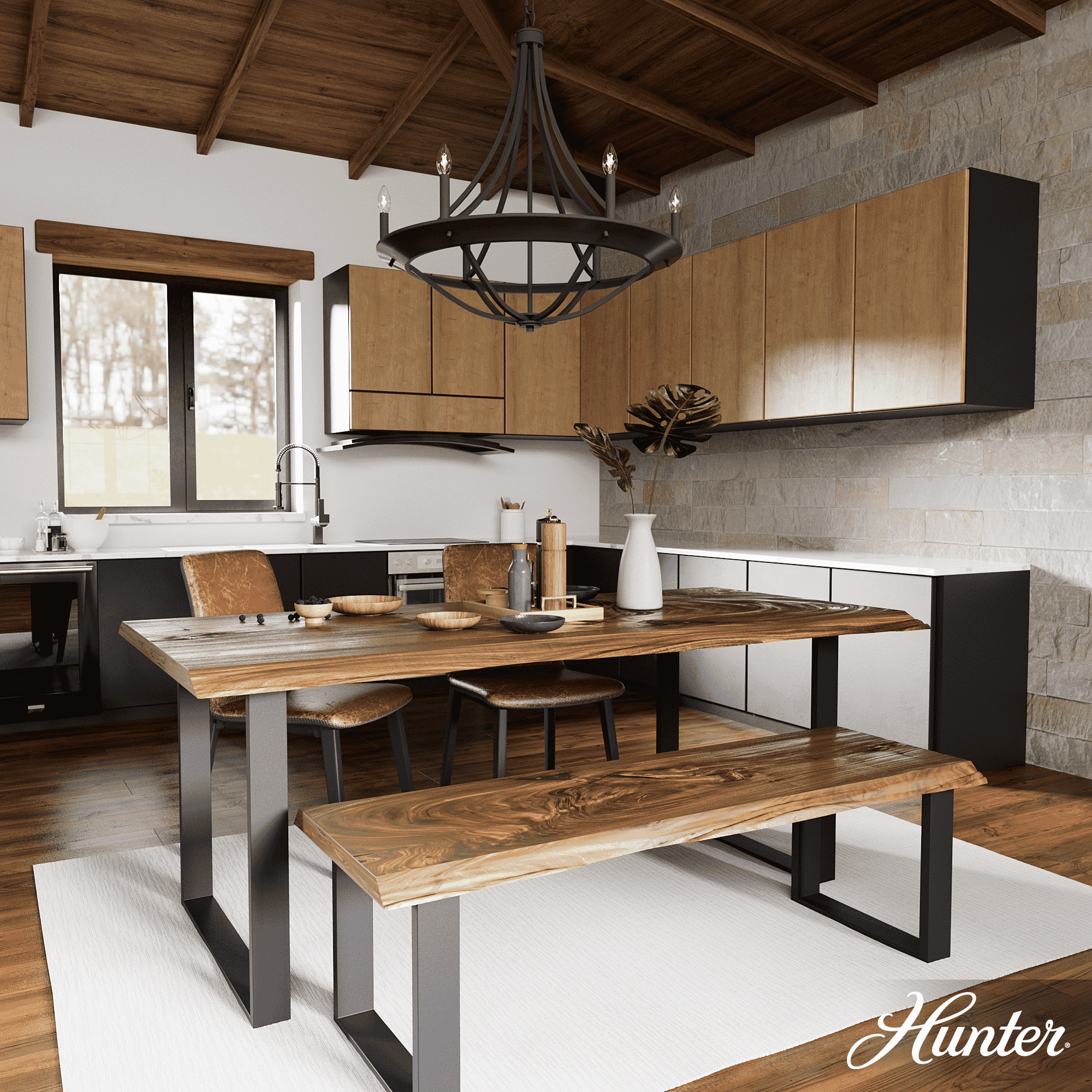 Hunter Perch Point 6-Light Chandelier in Noble Bronze