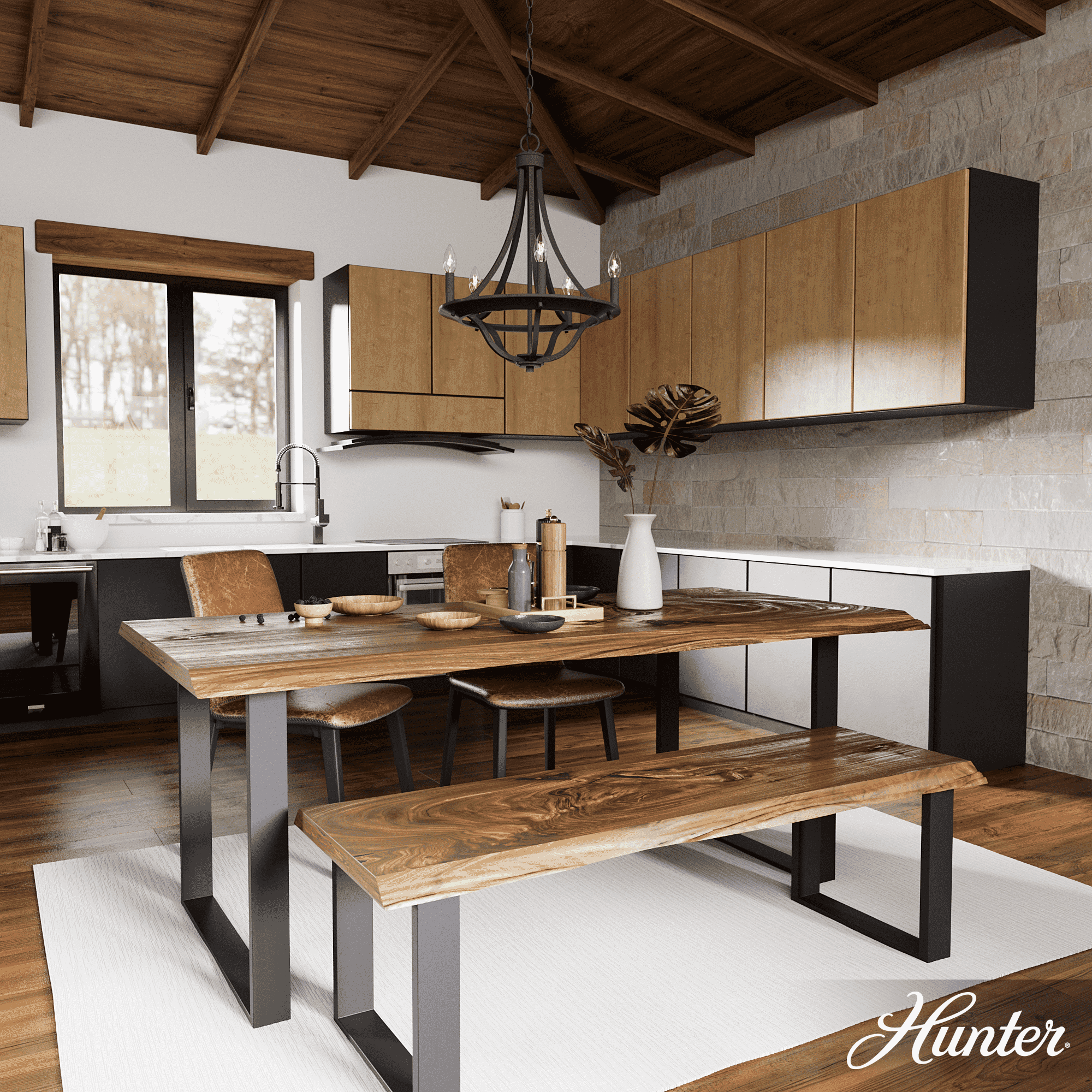 Hunter Perch Point 5-Light Chandelier in Noble Bronze