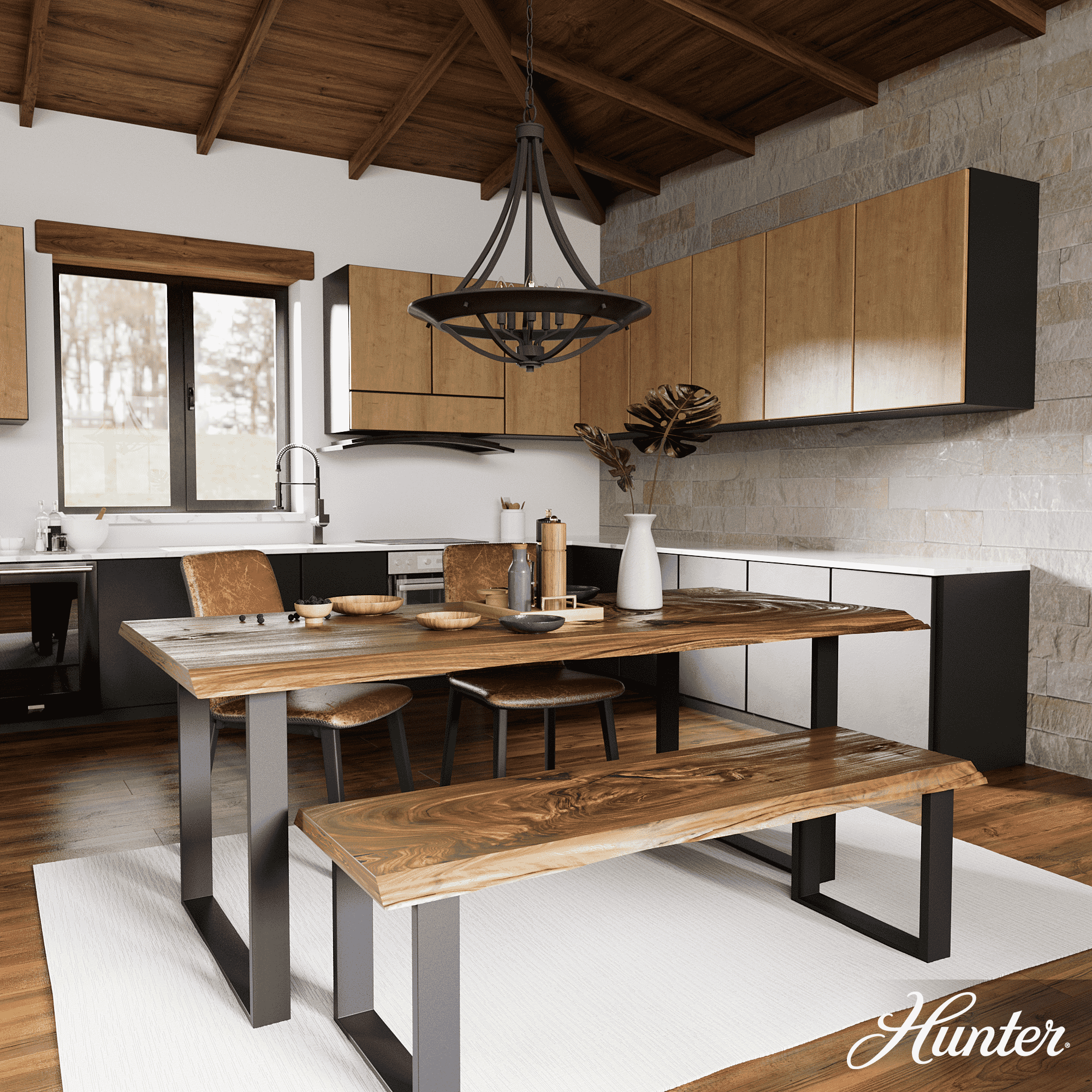 Hunter Perch Point 4-Light Pendant in Noble Bronze