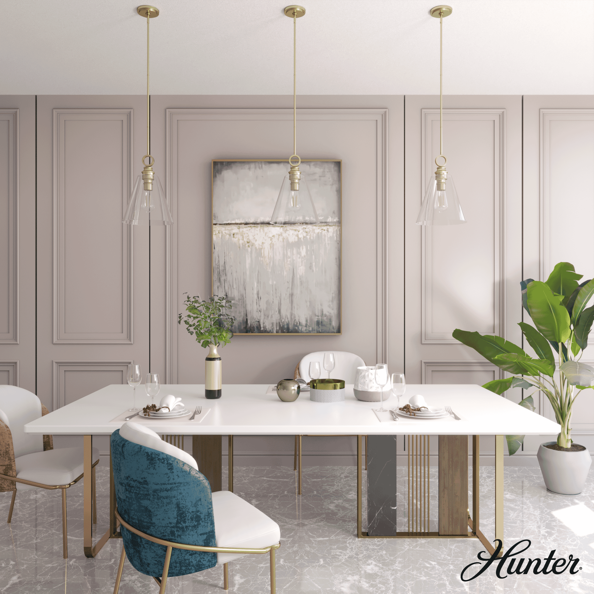 Hunter Klein 1-Light Glass Pendant in Alturas Gold