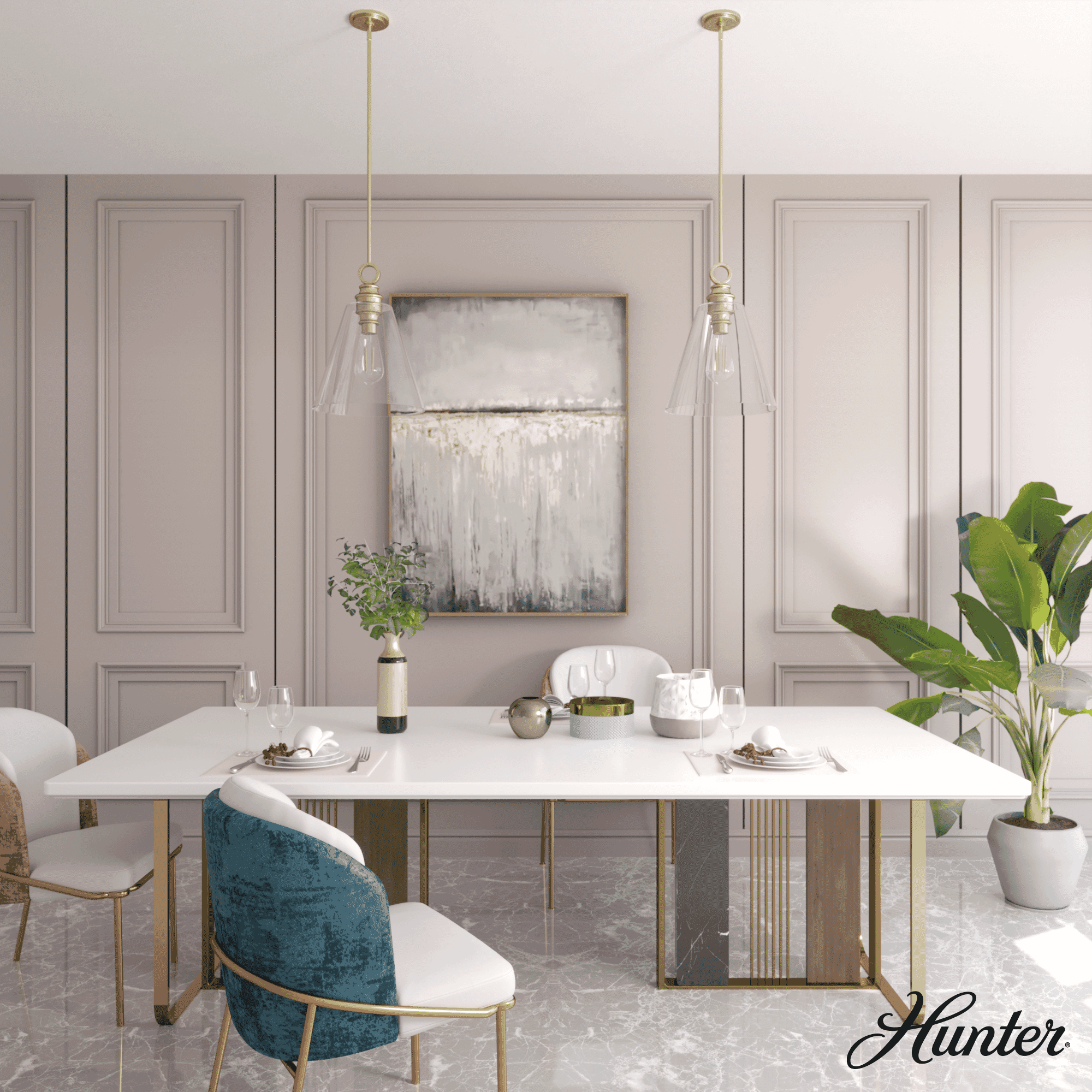 Hunter Klein 1-Light Glass Pendant in Alturas Gold