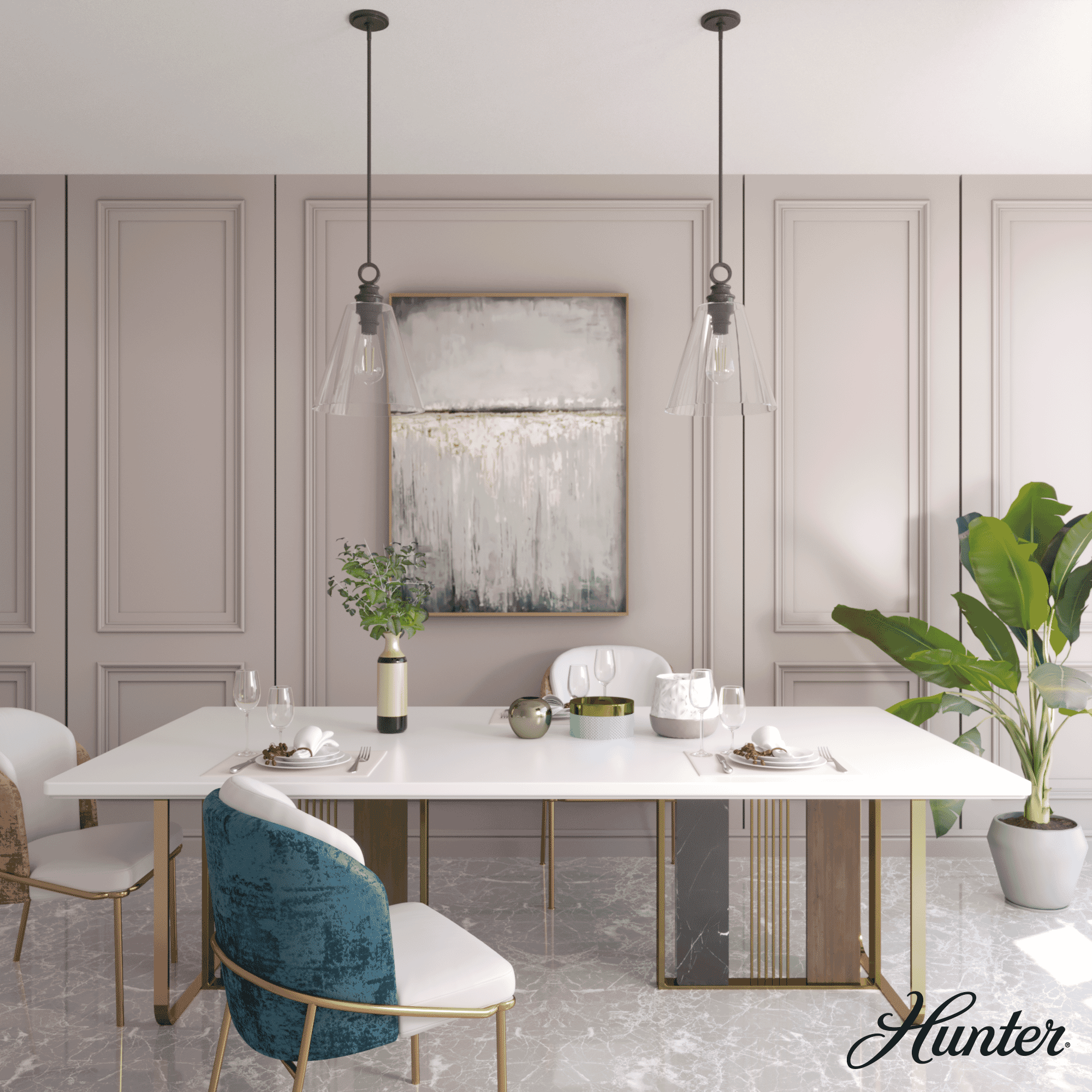 Hunter Klein 1-Light Glass Pendant in Noble Bronze