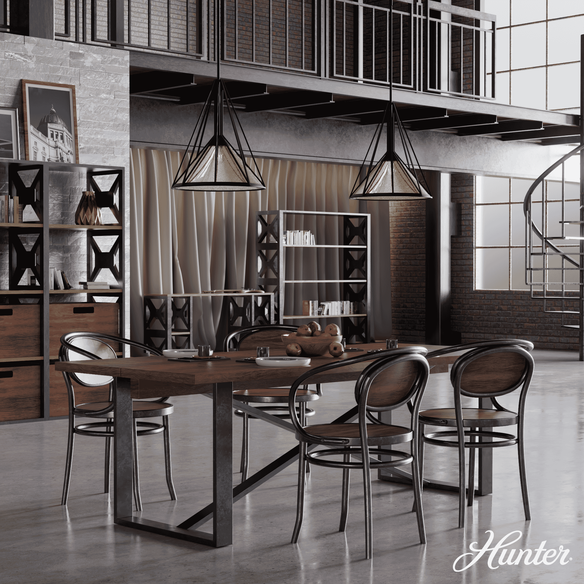 Hunter Rafner 1-Light Large Pendant in Natural Iron